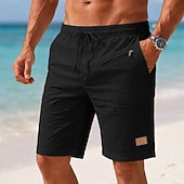 cheap Holiday-Men's Shorts Linen Shorts Summer Shorts Beach Shorts Drawstring Elastic Waist Zipper Pocket Plain Solid Comfort Soft Short Daily Beach Fashion Chic &amp; Modern Blue Black Stretchy