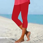  Women's Leggings Vacation Basic Calf-Length High Waist Comfort Micro-elastic Daily Blue claret Black Red Summer Spring Bodycon Top