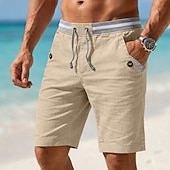 economico Vacanza-Per uomo Shorts Shorts di Lino Pantaloncini Estivi Shorts da Spiaggia Coulisse Tasca Elastico in vita Blocco di colori Tinta unita Comodità Traspirante Corto Casuale Quotidiano Spiaggia Vacanza Moda