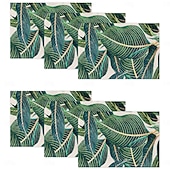 זול Placemats &amp; תחתיות וטריב-משטח שולחן אוכל מבד עלי דקל קיציים, משטח שולחן מלבני ארוג 100% פוליאסטר, עיצוב דוגמת צמח טרופי ירוק, ניתן לכביסה במכונה, עמיד בחום, מגן שולחן עמיד, מטבח ביתי מודרני