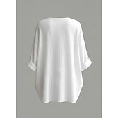 preiswerte Luxushemden-Damen Baumwoll-Leinen-Hemden Gerafft Einfarbig Täglich Basic Lässig Langarm V Ausschnitt Normale Oberteile Täglich Blau Weiß Rosa Grün Sommer Frühling Herbst