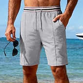 cheap Casual Shorts-Men's Waffle Shorts Shorts Summer Shorts Beach Shorts Casual Shorts Drawstring Pocket Elastic Waist Striped Comfort Breathable Knee Length Outdoor Beach Vacation Vacation Fashion Black White