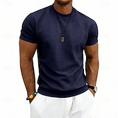 billige grunnleggende t-skjorter-Herre Vaffel T-skjorte T skjorte Kortermet skjorte T-skjorte Kortermet Crew-hals Sommer Vår Helfarge Gatemote Stilfull Sportslig Jacquard Daglig utendørs Feriereise Hvit Svart Mørkegrå Topp T-skjorte