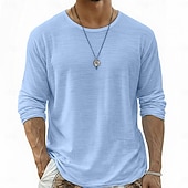 cheap Cotton Linen T-shirts-Men's Tee Top Linen T-Shirt Long Sleeve Round Neck Summer Spring All Seasons Solid Color Plain Daily Casual Street Style Plain Casual Outdoor Street White Top Tee for Men