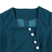 baratos Vestidos-Anos 50 Rockabilly Meio-dia Vestidos Mangas curtas Laço Poá Decote Quadrado Fantasia Mulheres Casual Dia a Dia Festa de Chá Adulto Vestido Primavera Verão