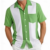 voordelige Heren Bowling Shirt-Voor heren Kleurblokkering Overhemd Cubaans overhemd Bowlingshirt Korte mouw Mode-casual Dagelijks Vakantie Zomer Lente Overhemd met kampkraag 3D-afdrukken Voorste zak Overhemden met knoopjes blauw