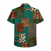  Retro Vintage Hippie 1970s Shirt Short Sleeves Hippie Retro Patchwork Bohemian Fancy Dress Men's Music Festival Party Daily Wear Adults' Shirt Spring & Summer