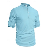 preiswerte Lässiges Henley-T-Shirt-Herren T Shirt Waffel-Henley-Hemd Henley Hemd Langarmshirt Langarm Henley Sommer Frühling Einfach Mode Streetwear Freizeit Knöpfe Lässig Täglich Urlaub Blau Schwarz Weiß Top T-Shirt für Herren