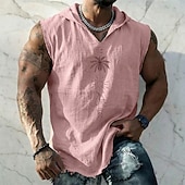 preiswerte Camisetas tropicales de vacaciones-Herrenweste mit geometrischem, maritimem Palmen-, Sonnen- und Segelbootmuster im Boho-Stil, ärmellos, mit Kapuze, aus Baumwoll-Leinen-Mischgewebe, ausgefranstem Saum, lockerer Passform, ideal für