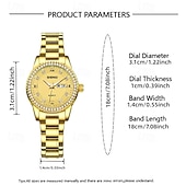 baratos Relógios Quartz-Relógio feminino de luxo, com bisel de diamantes, em aço inoxidável dourado e rosé, elegante e moderno, com janela de dia e data, joia à prova d'água para presentear sua mãe ou esposa.