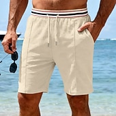 cheap Casual Shorts-Men's Waffle Shorts Shorts Summer Shorts Beach Shorts Casual Shorts Drawstring Pocket Elastic Waist Striped Comfort Breathable Knee Length Outdoor Beach Vacation Vacation Fashion Black White