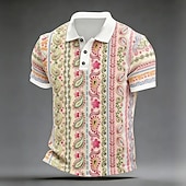 cheap Men's Printed Polo-Men's Paisley Polo Shirts Short Sleeve Polo Shirts Collared Shirts Casual Athleisure Outdoor clothing Daily Wear 3D Print Buttons Spring &amp; Summer Blue Purple Green