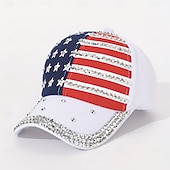  Baseballpet met Amerikaanse vlag en strass-steentjes, handgemaakt met strass-steentjes en studs, geschikt om het hele jaar door te dragen als pet voor woon-werkverkeer, ideaal voor