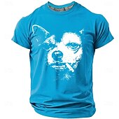 economico Magliette con stampa animale-Maglietta da uomo con chihuahua che fuma una sigaretta, streetwear grintoso, meme divertente, vestibilità regolare, stile thug life, cane cattivo, abbigliamento casual quotidiano firmato, taglie S, M,