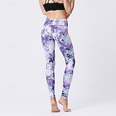 voordelige Yoga leggings en panty's-Dames Pilatesbroek Yogabroek Billenlift met ruche Hoge taille Sportschooltraining Hardlopen Fitness Legging Kleding Onderlichaam Flora Amethist Wit Blauw Sport Sportkleding Hoge Elasticiteit