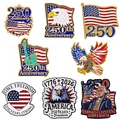 baratos 250º Aniversário dos EUA-Conjunto de 8 pins de esmalte comemorativos do 250º aniversário dos EUA, com emblemas patrióticos de metal, incluindo a bandeira dos EUA em estilo cartoon e a Estátua da Liberdade. &amp;Águia-careca,