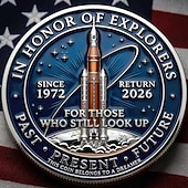  Gedenkmünze zur Artemis-II-Mondmission, Hommage an die bemannte Mondrückkehr 2026, Astronaut &Raketen-Sammlerstück, historisches Erinnerungsstück des US-Raumfahrtprogramms