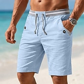 economico Vacanza-Per uomo Shorts Shorts di Lino Pantaloncini Estivi Shorts da Spiaggia Coulisse Tasca Elastico in vita Blocco di colori Tinta unita Comodità Traspirante Corto Casuale Quotidiano Spiaggia Vacanza Moda