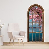 cheap Wall Stickers-2d Flat Window Landscape Pattern Arched Wall Sticker, Pvc Self-Adhesive Removable, Suitable For Living Room, Bedroom And Other Home Decoration