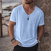 economico T-shirt in Cotone e Lino-Per uomo Maglietta Camicia a Maniche Corte Maglietta in lino Manica Corta Scollo a V Estate Primavera Tinta unica Semplice Striscia di Fossa Streetwear Elegante Casual Puro Casuale Quotidiano