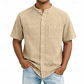 halpa Miesten Smart Casual -paidat-SoftFade™ Miesten Paita Rento Paita Napitettava Paita 100% Puuvillaa Happopesu Paita Musta Vaaleanvihreä Vaaleanpunainen Purppura Khaki Lyhythihainen Yksinkertainen Isoisän Kaulus Rentoon