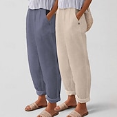 Χαμηλού Κόστους Κάτω-Πολυσυσκευασίες 2 τεμαχίων γυναικείο παντελόνι 100% βαμβάκι καλοκαιρινό παντελόνι casual παντελόνι διακοπών βασικό ψηλόμεσο απλό τσέπη άνεση μαλακό αναπνεύσιμο ανελαστικό casual καθημερινό αθλητικό λευκό+πράσινο λευκό+χακί