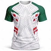  Maglia da calcio da uomo, colore Messico, bianca con maniche verdi e motivo geometrico rosso, maglia in rete traspirante, protezione UPF50+, maglietta per tifosi del torneo