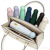 billige Paraplyer-Sammenleggbar kapselparaply med seks ribber, svart, UV-bestandig, ultralett, egnet for både regn og solskinn, UPF50-tilbud, for daglig pendling, shopping, korte turer, reise, piknik