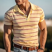 voordelige Heren Geometrisch Polo-Voor heren Horizontale stroken Lijn Poloshirts Korte mouw Poloshirt Overhemden met kraag Casual Sportkleding Knop Ademend gaas Lente zomer blauw Geel Paars