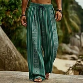 preiswerte Bedruckte Freizeithosen für Herren-Herren Geometrisch Ethnisch Griechischer Schlüssel Hose Freizeithose Baggy-Hosen Mittlere Taille Boho Vintage-Retro Heim Outdoor Urlaub Elastischer Kordelzug in der Taille Leinenähnliche Hose mit