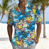 cheap Food &amp; Drinks-Men's Coconut Tree Banana Surfing Summer Hawaiian Shirt Button Up Shirt Aloha Shirt Short Sleeve Hawaiian Funny Vacation Summer Spring Turndown 3D Print Collared Shirts Front One Pocket Blue Purple