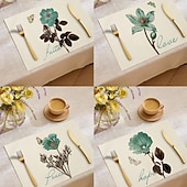 Χαμηλού Κόστους Placemats &amp; Coasters &amp; Trivets-Τραπεζομάντιλο με πεταλούδα ίριδας τεσσάρων εποχών, ορθογώνιο κάλυμμα τραπεζιού από 100% πολυεστέρα, σχέδιο με λουλουδάτο μοτίβο πεταλούδας, πλένεται στο πλυντήριο, ανθεκτικό στη θερμότητα,