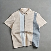 cheap Men's Smart Casual Shirts-Men's Shirt Casual Shirt Button Up Shirt Jacquard Shirt Blue Black Pink Apricot Short Sleeve Color Block Shirt Collar Casual Daily Front Pocket Clothing Apparel Elegant Fashion Casual