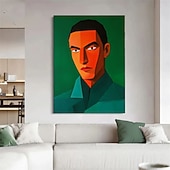 cheap People Paintings-Modern Abstract Portrait Painting Green Orange Figure Wall Art Cubist Face Canvas Contemporary Large Man Artwork Decor