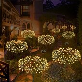 abordables Éclairage paysager-Guirlande lumineuse solaire en forme de pissenlit, effet feu d'artifice - 2 modes d'éclairage pour jardin, pelouse, camping, décoration de fête (1 pièce)