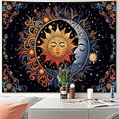 voordelige Wandtapijten-Boho mandala wandtapijt met halve maan, sterrenhemel en bloemen, wanddecoratie in verbrand oranje, hippie-psychedelische stijl, grote stoffen poster voor slaapkamer, studentenkamer, woonkamer, yoga en