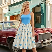 preiswerte Kleider-1950er Retro Vintage Rockabilly Midlänge Swing-Kleid Ausgestelltes Kleid Passform und Flare Tupfen Kostüm Damen Halloween Karneval Urlaub Alltagstauglich Retro-Mottoparty Erwachsene Kleid Frühling