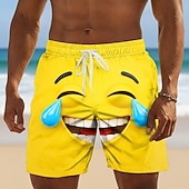voordelige Retro Vintage &amp; Ethisch-Voor heren 3D-cartoon Grappig Lach gezicht Lange zwembroeken Badpakken Zwembroeken Boardshorts Medium Taille Retro vintage Strandvakantie Zijzakken Mesh voering Elastische tailleband met trekkoord