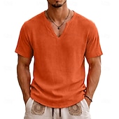 voordelige Katoenen Linnen T-shirts-Voor heren T-shirt Korte mouw Korte Mouw V-hals Zomer Effen Modieus Ontwerper Basic Zacht Casual Vakantie Straat Zwart Wit Geel Top T-shirt voor mannen
