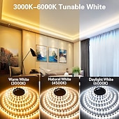 baratos Luzes de tira de plugue-Fita de LED branca à prova d'água de 10 metros (32,8 pés) e 20 metros (65 pés), dimerizável, flexível, 3000K-6500K, 24V, com controle remoto e adaptador. Ideal para ambientes internos e externos, como