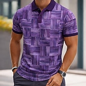 abordables Men's Geometric Polo-Men's Geometic Sports Polo Shirts Short Sleeve Polo Shirts Collared Shirts Casual Athleisure 3D Print Buttons Summer Spring Blue Purple Green