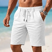 billige Ferie-Herre Shorts Lin Shorts Sommershorts Strandshorts Snorer Lomme Elastisk midje Ensfarget Komfort Pustende Kort Avslappet Daglig Strand Ferie Mote Svart Hvit Uelastisk