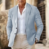 abordables Blazers Classiques pour Hommes-Homme Blazer en lin Blazer Affaires Cocktail Fête de mariage Mode Occasionnel Printemps Automne Lin Couleur Unie Avec Poches Boutons Confortable Simple Boutonnage veste Gris foncé Vert Claire Rose