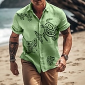 abordables Vacances-Homme Chemise en lin Chemise d'été Tenue de plage Chemise Boutonnée Tortue Plage Vacances Bleu Jaune Rouge Vert Manche Courte Col Rabattu Été Printemps Vêtement Tenue