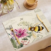 Χαμηλού Κόστους Placemats &amp; Coasters &amp; Trivets-Σουπλά τραπεζαρίας από ύφασμα με λουλούδια και πεταλούδα τεσσάρων εποχών, υφασμένο ορθογώνιο τραπεζομάντιλο 100% πολυεστέρα, σχέδιο με λουλουδάτο μοτίβο λιβελούλας πεταλούδας, πλένεται στο πλυντήριο,