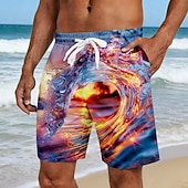 olcso Ocean Print-Férfi Tengervíz Óceán hullámai Úszónadrágok Fürdőruhák és fürdőnadrágok Deszkás short Közepes csípő Hawaii Tengerparti nyaralás Oldalzsebek Hálós bélés Elasztikus húzózsinóros derékrész Tervező