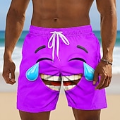 voordelige Retro Vintage &amp; Ethisch-Voor heren 3D-cartoon Grappig Lach gezicht Lange zwembroeken Badpakken Zwembroeken Boardshorts Medium Taille Retro vintage Strandvakantie Zijzakken Mesh voering Elastische tailleband met trekkoord