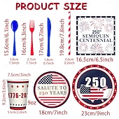  Set di stoviglie usa e getta per la festa del 250° anniversario degli Stati Uniti - rosso, bianco &piatti, tazze e tovaglioli blu &Tovaglia, celebrazione patriottica del giorno dell'indipendenza