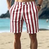 baratos Feriado-Homens Calção Shorts de linho Shorts de verão Shorts de praia Bolsos Cintura elástica Listrado Conforto Respirável Comprimento do joelho Ao ar livre Praia Feriado Férias Azul Rosa Sem Elasticidade