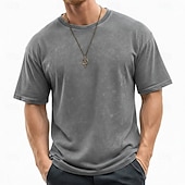economico magliette di base-SoftFade™ Camicia Uomo 100% Cotone Camicia Acid Wash Manica Corta Collo a Giro Estate Piana Vintage Casual Abbigliamento Tinto Sbiadito Casual Streetwear Rosa Viola Caffè Top Tee per Uomo